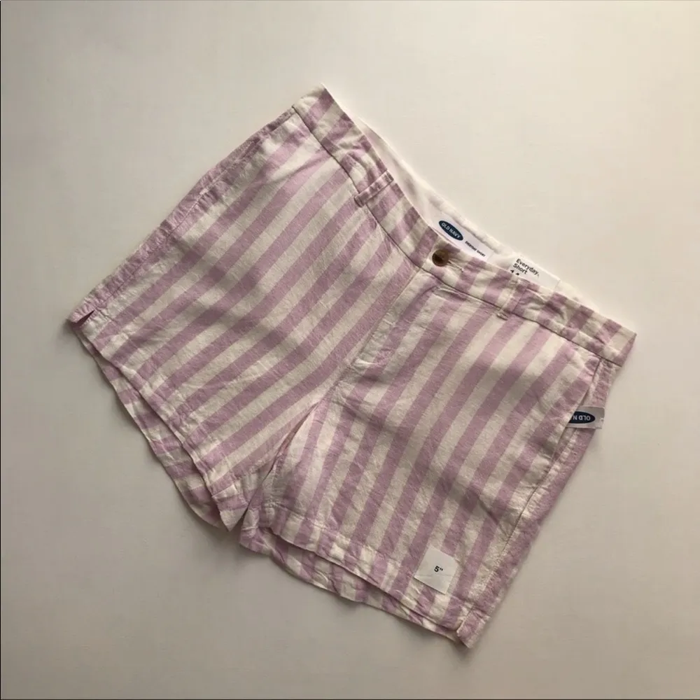 𝅺Old Navy Women’s Linen Blend Striped Shorts Size 14 Beige Purple Lightweight - Image 2
