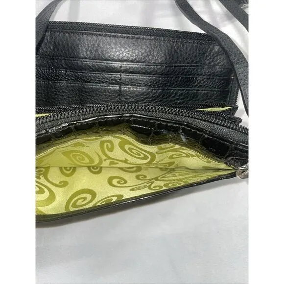 Brighton high gloss Italian ‎ black crocodile large zip wallet with strap - Image 8