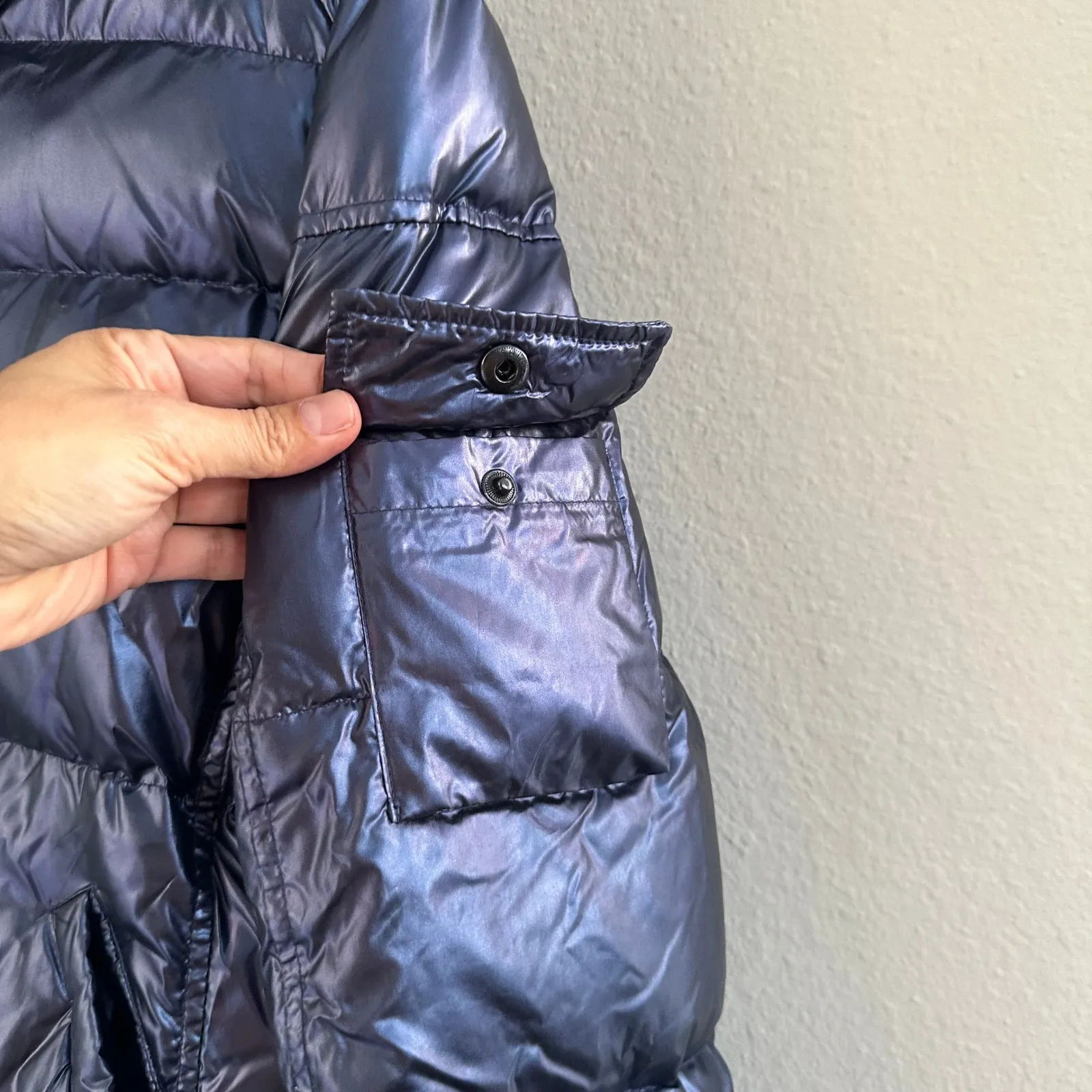 S13 New York KYLIE Hooded Down Puffer Large Winter Jacket Parka Iridescent Blue - Image 12