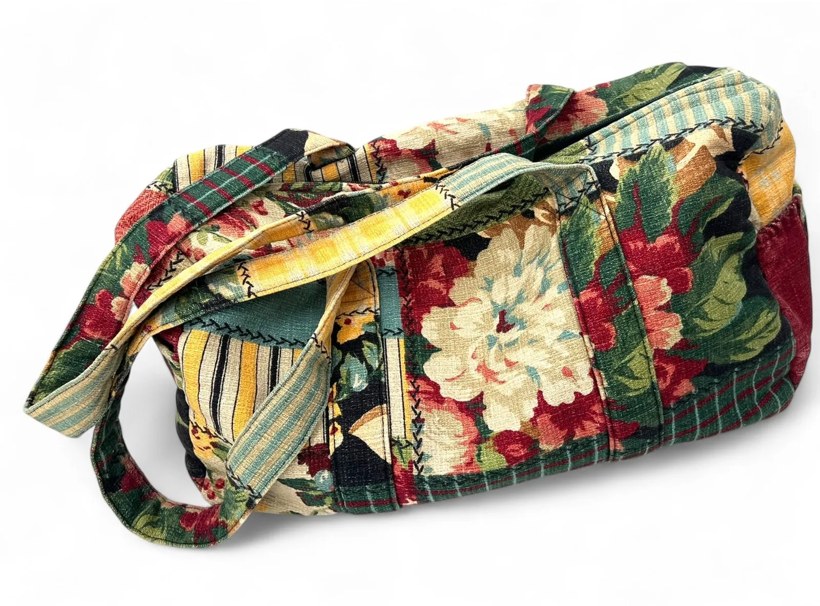 Vintage quilted floral patchwork duffel tote bag Gym Large Shoulder Top Handle - Image 1