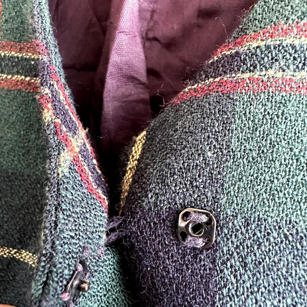 VTG Talbots Plaid Wool Dress Sleeveless Shirt Gold Buttons Academia Green Red 6P - Image 3