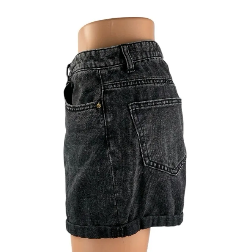 ONLY Women's Black High Rise Cuffed Boyfriend Skater Denim Jean Shorts Size S - Image 2