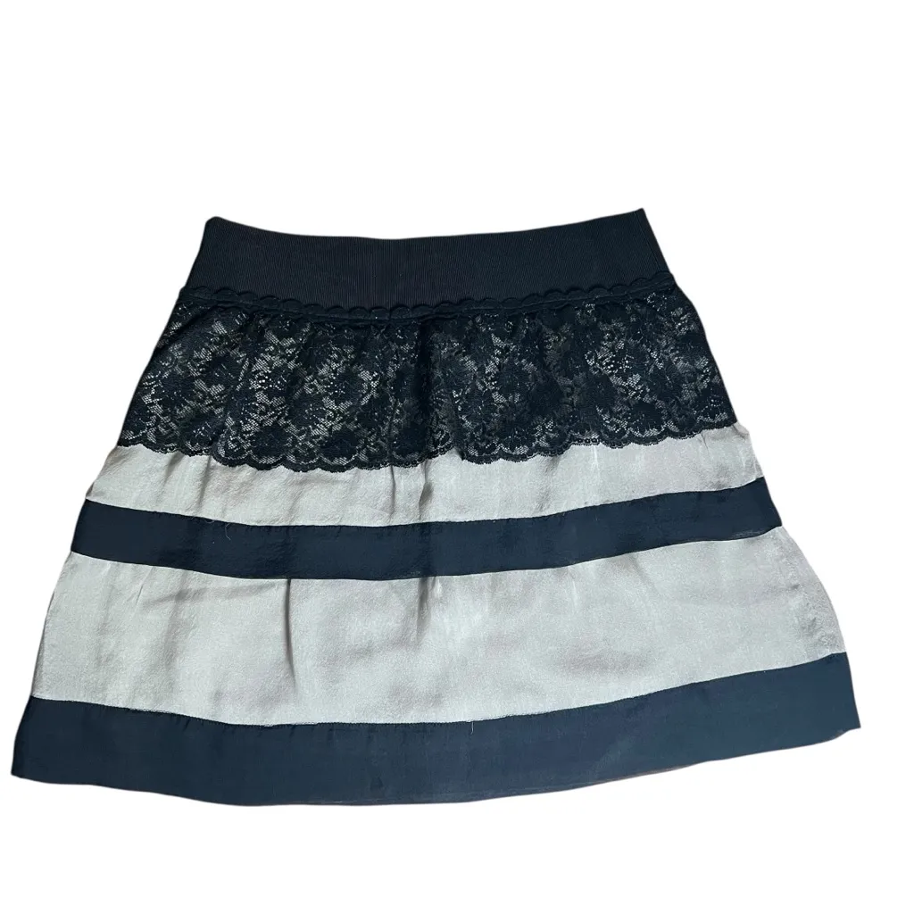 VTG Philosophy Di Alberta Ferretti Silk Lace Tiered Skirt Black Gray Sz 4 Y2K - Image 2