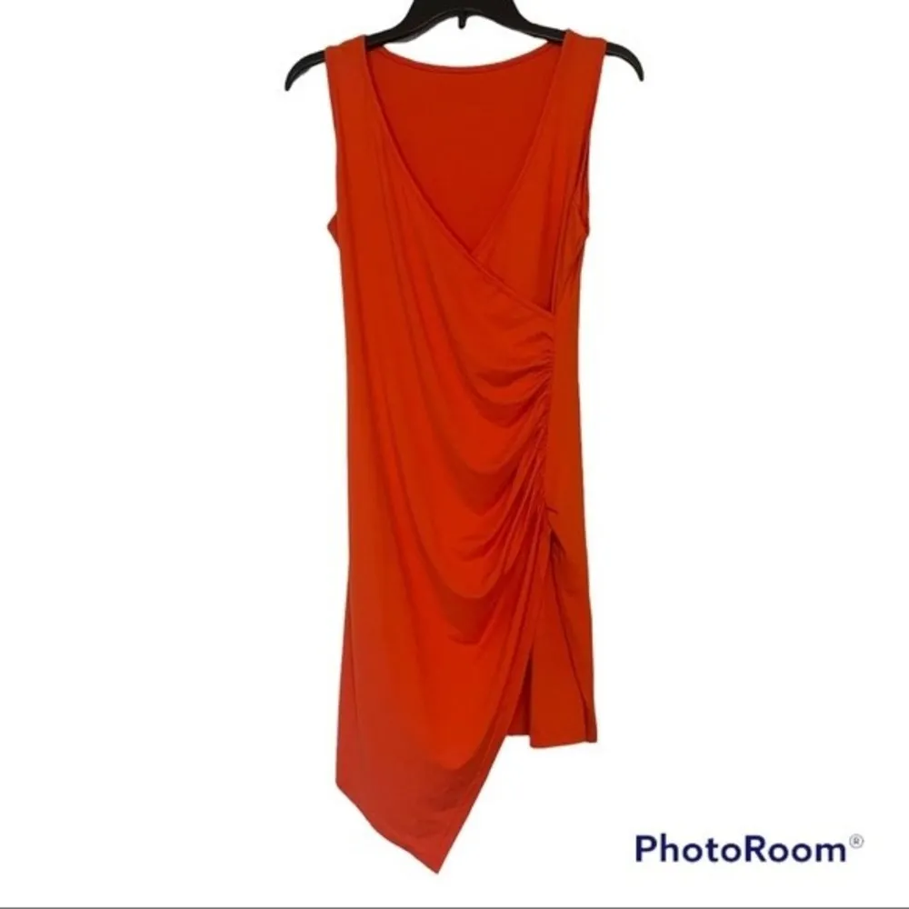 Orange Sleeveless Bodycon Asymmetrical Mini Dress Size Medium - Image 8