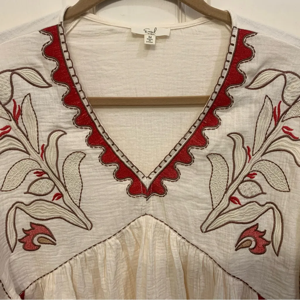 Easel Boho Baby Doll Off White & Rust Orange Medium Blouse.        2541 - Image 6