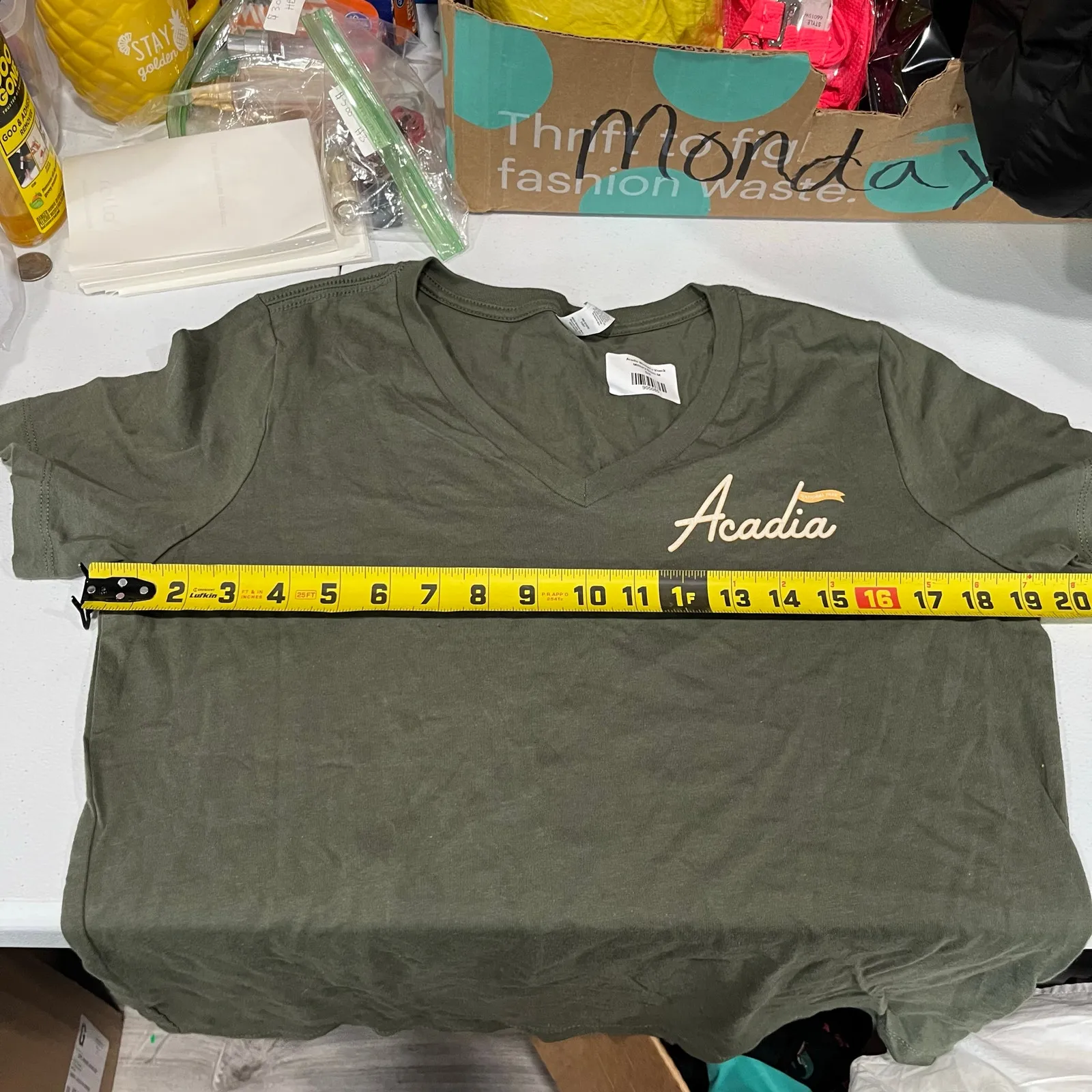 New Acadia V Neck Green Short Sleeve Tee Military Green Terramor Womens Medium - Image 6