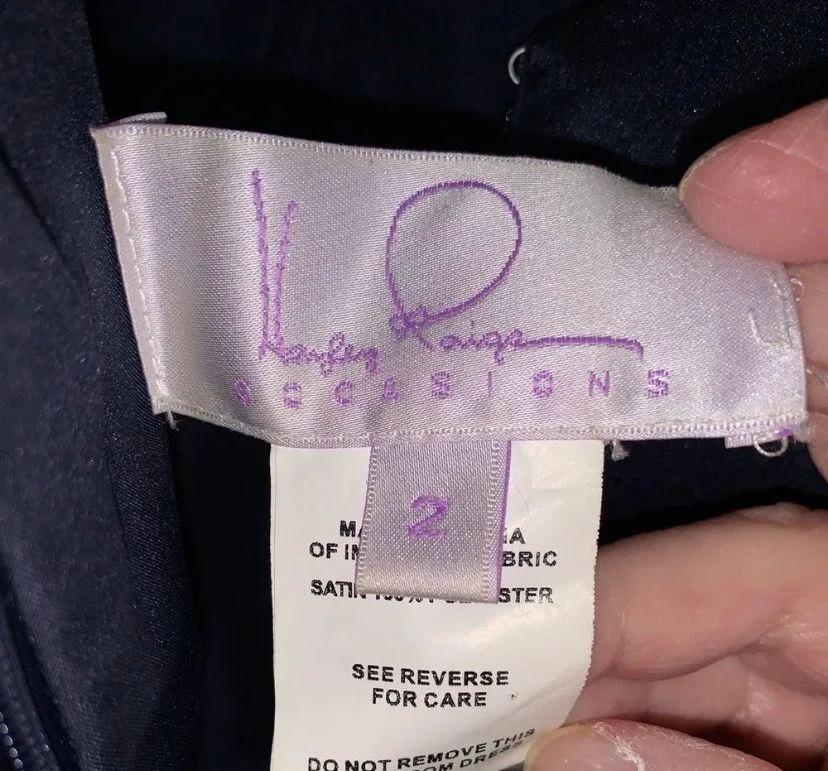 Hayley Paige Occasions Navy Blue Satin Dress - Image 6