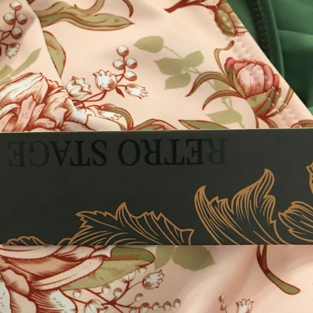 New with tags! 1930s Style Peony One piece ruched bathing suit Green Size L - Image 9