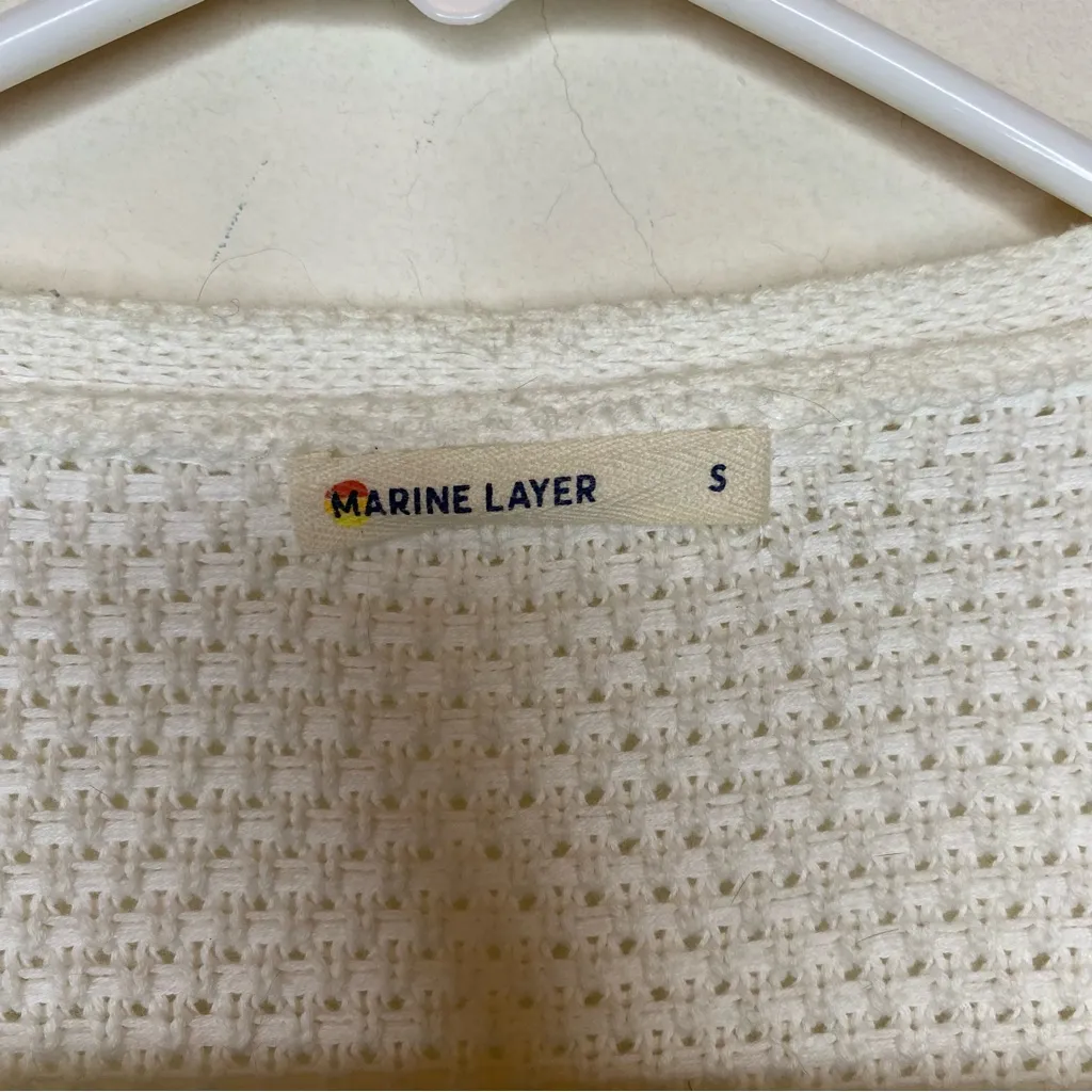 MARINE LAYER Catalina Open Front Chunky Open-Knit Cardigan White Sz Small - Image 6