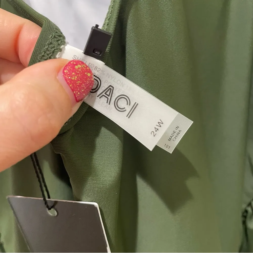 Daci Modest Ruched Full Coverage Backless Swimsuit Army Green Plus Size 24W - Image 9