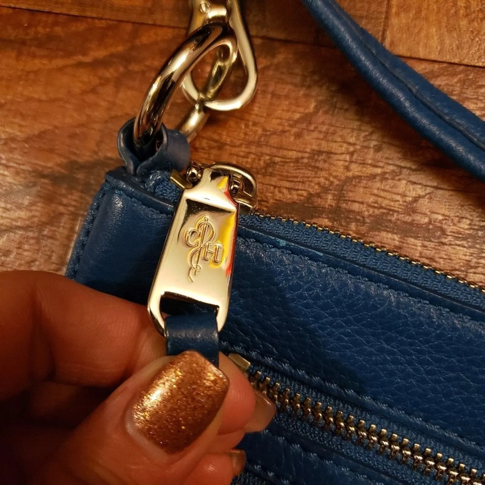 Cole Haan Teal Blue Aqua Pebble Leather Crossbody Purse Hand Bag - Image 4