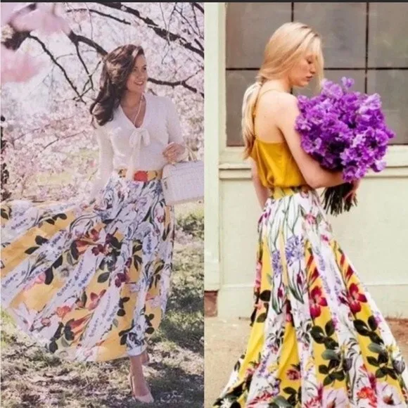 Rococo Sand Anthropologie Revolve Aprile Floral Yellow Maxi Skirt 6P - Image 2