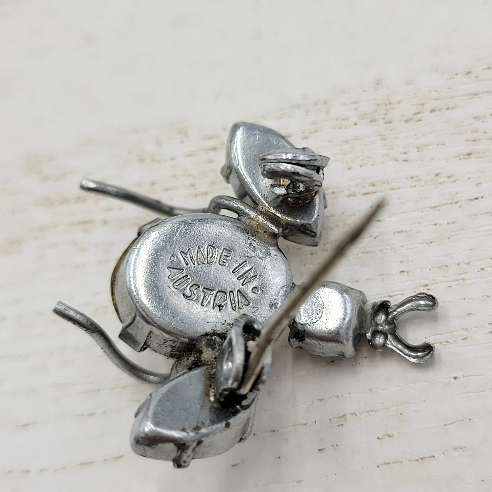 Vintage 1960 Austrian Crystal 3D Bug Brooch Silver Tone Insect Pin - Image 9