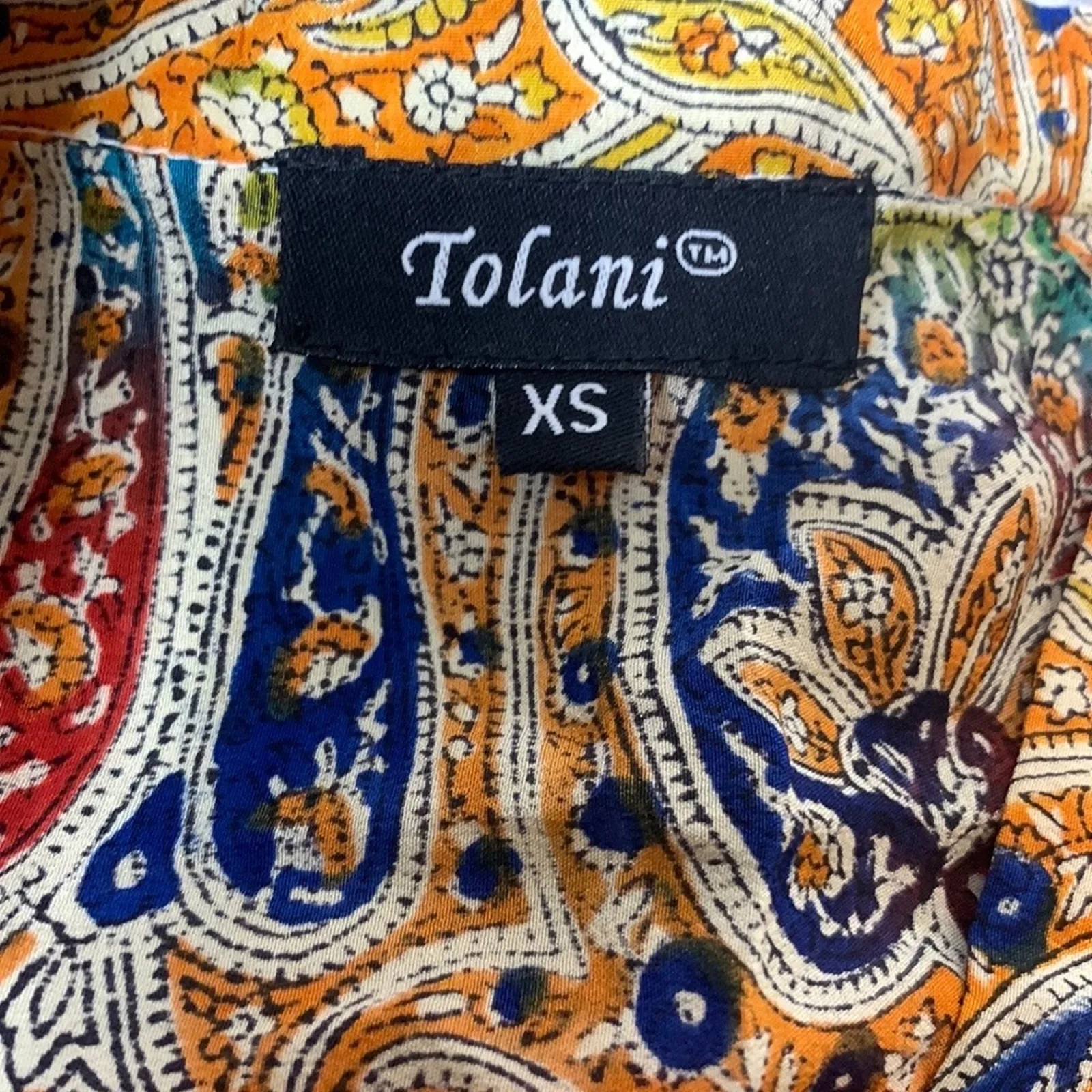 Tolani silk paisley print drawstring mini dress sz XS Anthropologie - Image 6