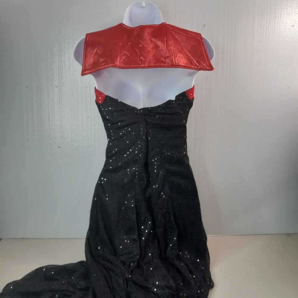 Beautiful Sequined Halter Pinup Formal Fit n Flare Maxi Dress in Red n Black Size L - Image 4