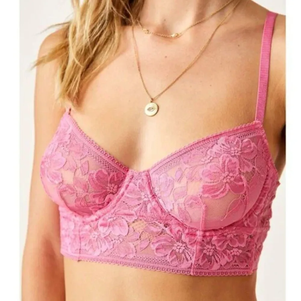 NWT Free People Sorento Demi Lace Longline Underwire Bra 34D LUCKY PINK - Image 4