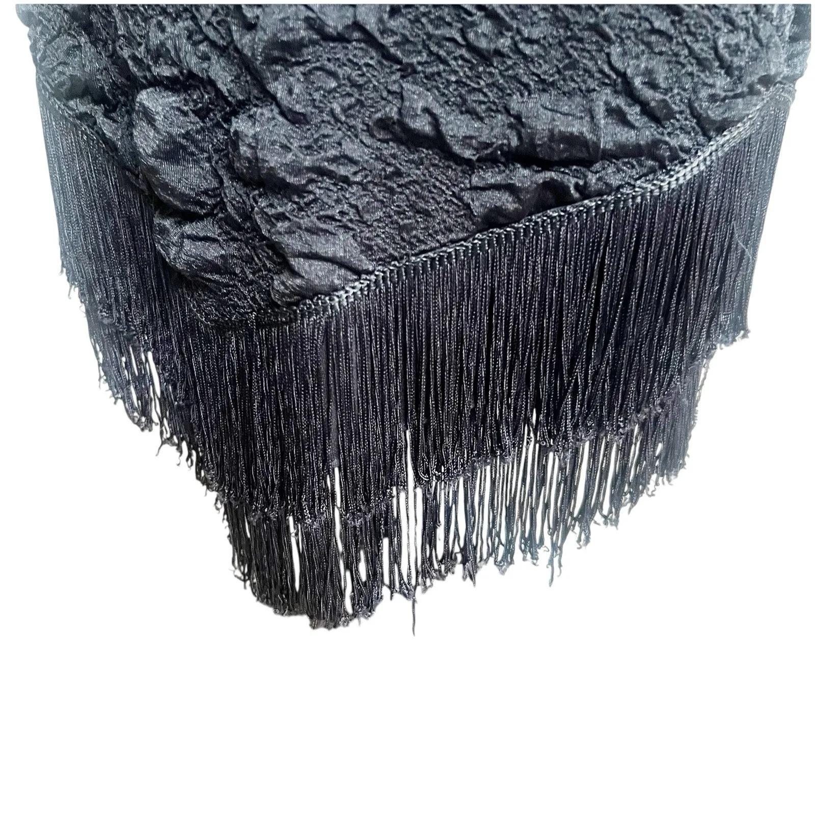 Flapper Style Bodycon Puff Dress Black Size XL Fringe Hem Stretch Sleeveless - Image 6