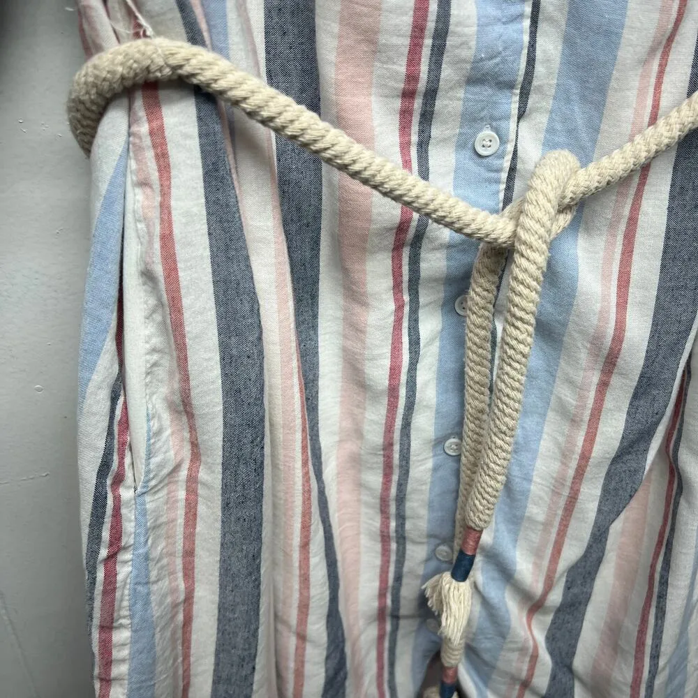 Skies Are Blue Linen Cotton Blend Striped Button Down Boho Women's Dress Medium - Image 6