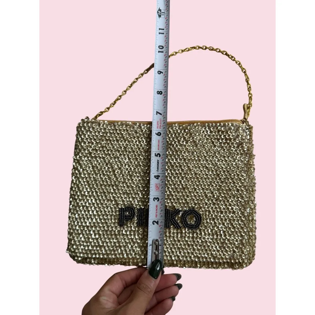 PINKO Gold Black Sequin Logo Cocktail Clutch Bag - Image 4