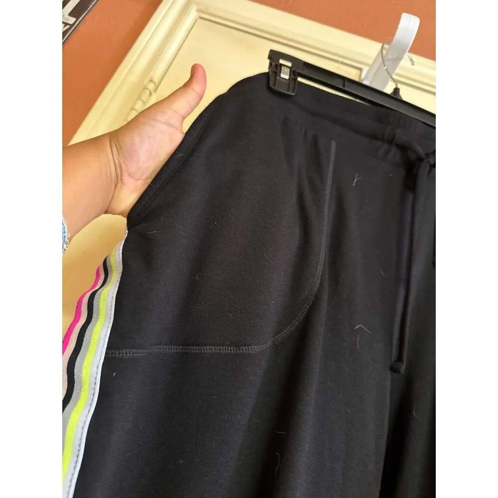 Black Jogger Pants With Pink/Neon Stripe Side Detail & Drawstring Waist - Image 6