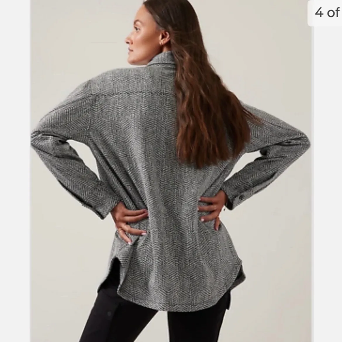 ATHLETA Braiden Textured Shacket Herringbone Black White Button Down Jacket Med - Image 2