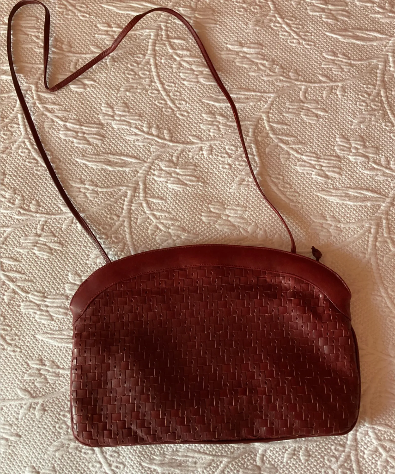 Woven Red leather Purse Vintage Etienne Aigner Oxblood Red Leather Woven Shoulder Bag - Image 1