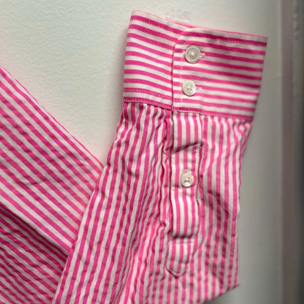 Vineyard Vines Women’s Pink and White Striped Button Down Preppy Oxford Shirt - Image 3