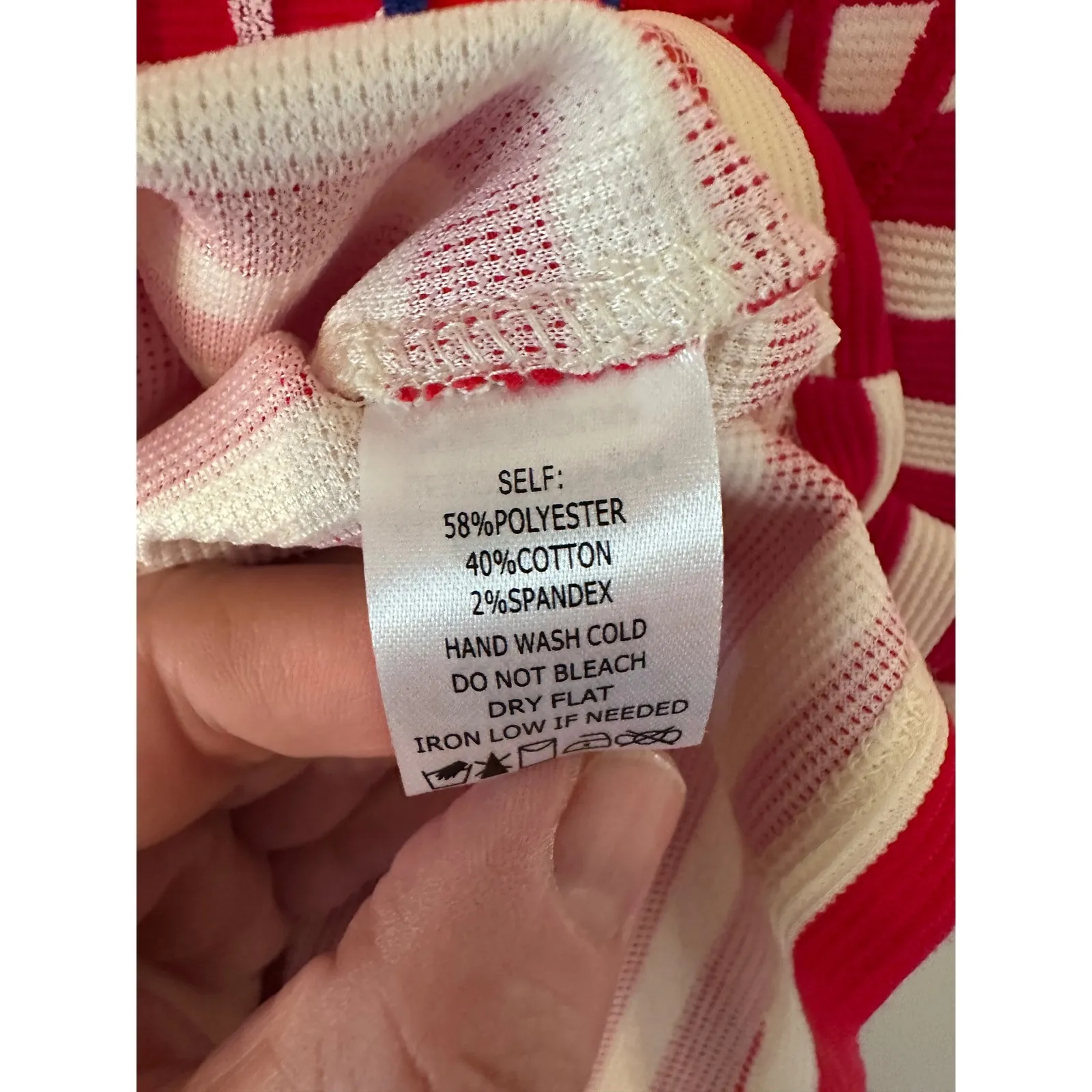 Peach Love California Red White Striped Puff Sleeve T Shirt Top Women's Size S - Image 5