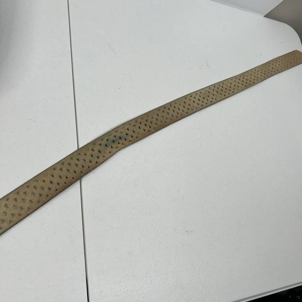 Calvin Klein Size L Belt Leather Beige Perforated Silver Tone Buckle Vtg Women’s - Image 10