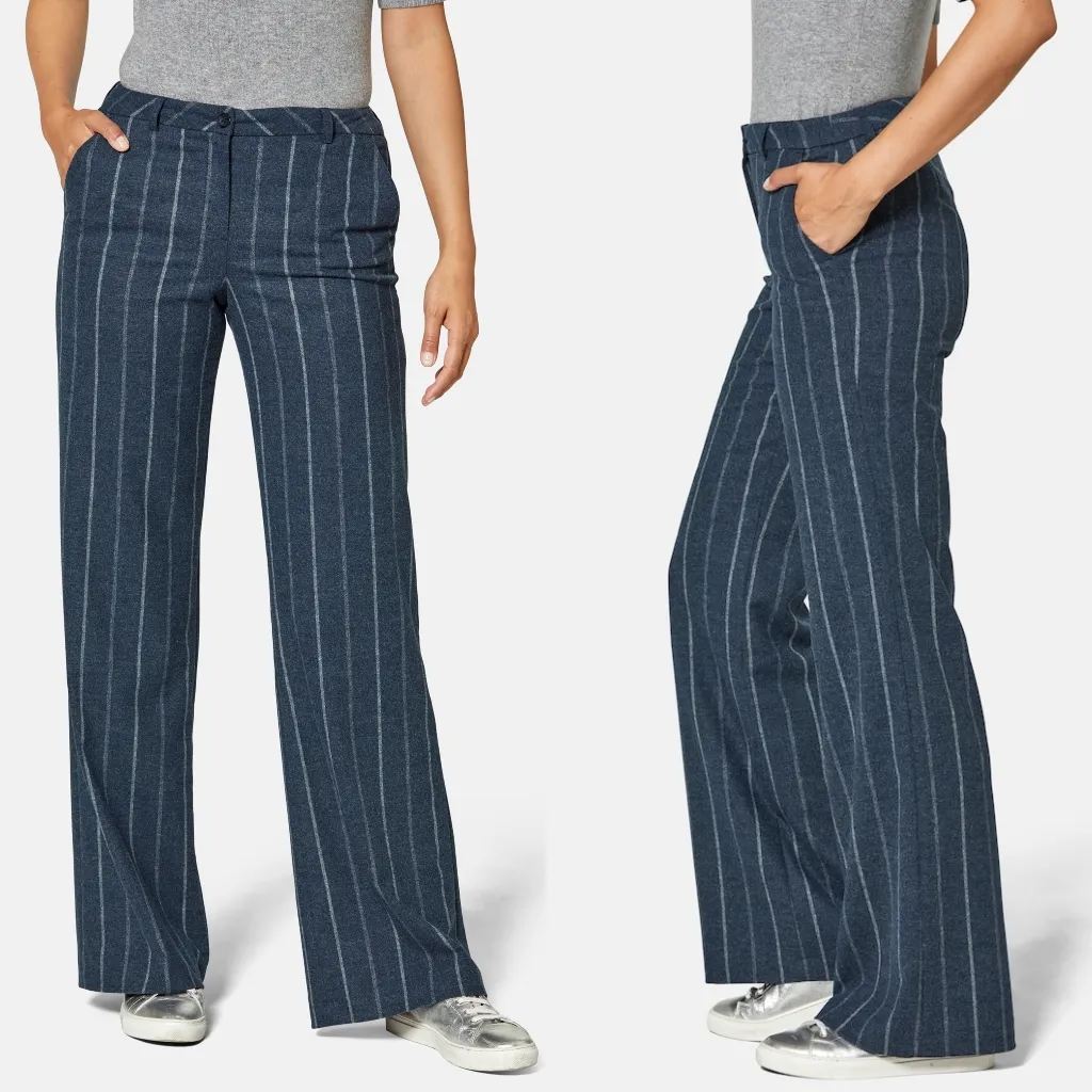 Madeleine Wide Pinstripe Trousers Blue Size 8P - Image 3