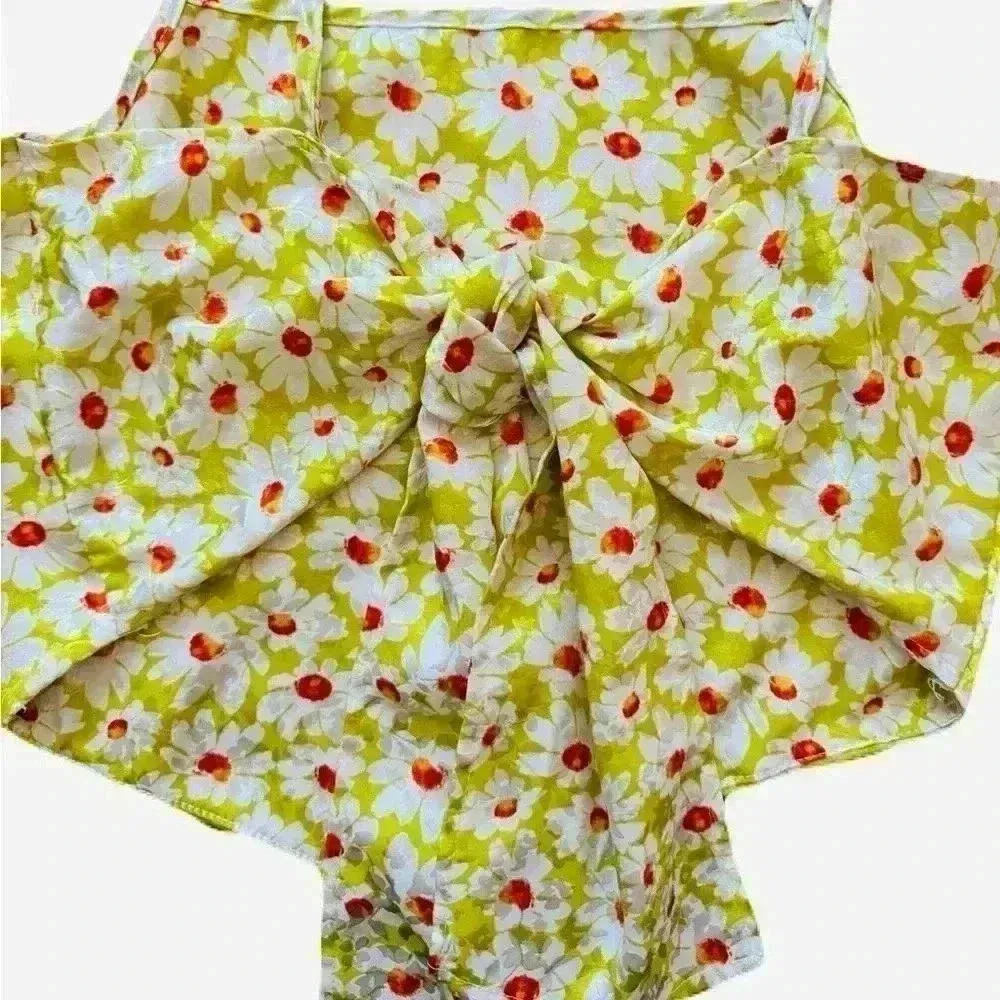 Women's Altar'd State Lime Daisy Floral Triangle Tank Top w/ Tie Back Size Small - Image 4