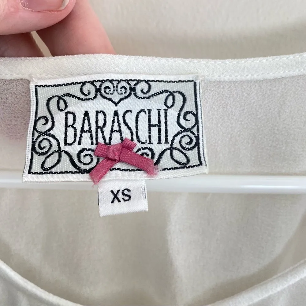 Baraschi see through short sleeve crochet front white floral XS - Image 4