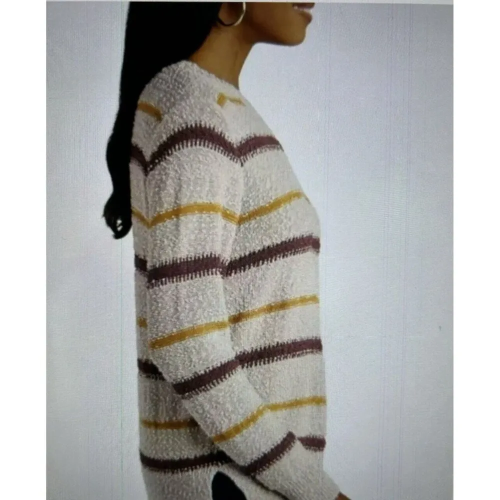 Mason & Belle Ellie Textured Striped Sweater Cream, Brown, Yellow Size XL - Image 4