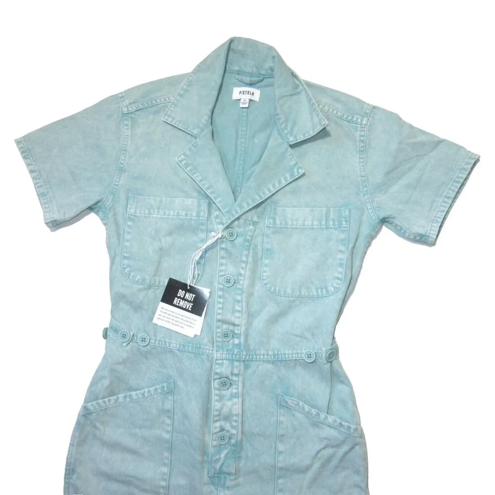 NWT Pistola Grover in Aqua Snow Acid Washed Relaxed Field Suit Jumpsuit XS - Image 3
