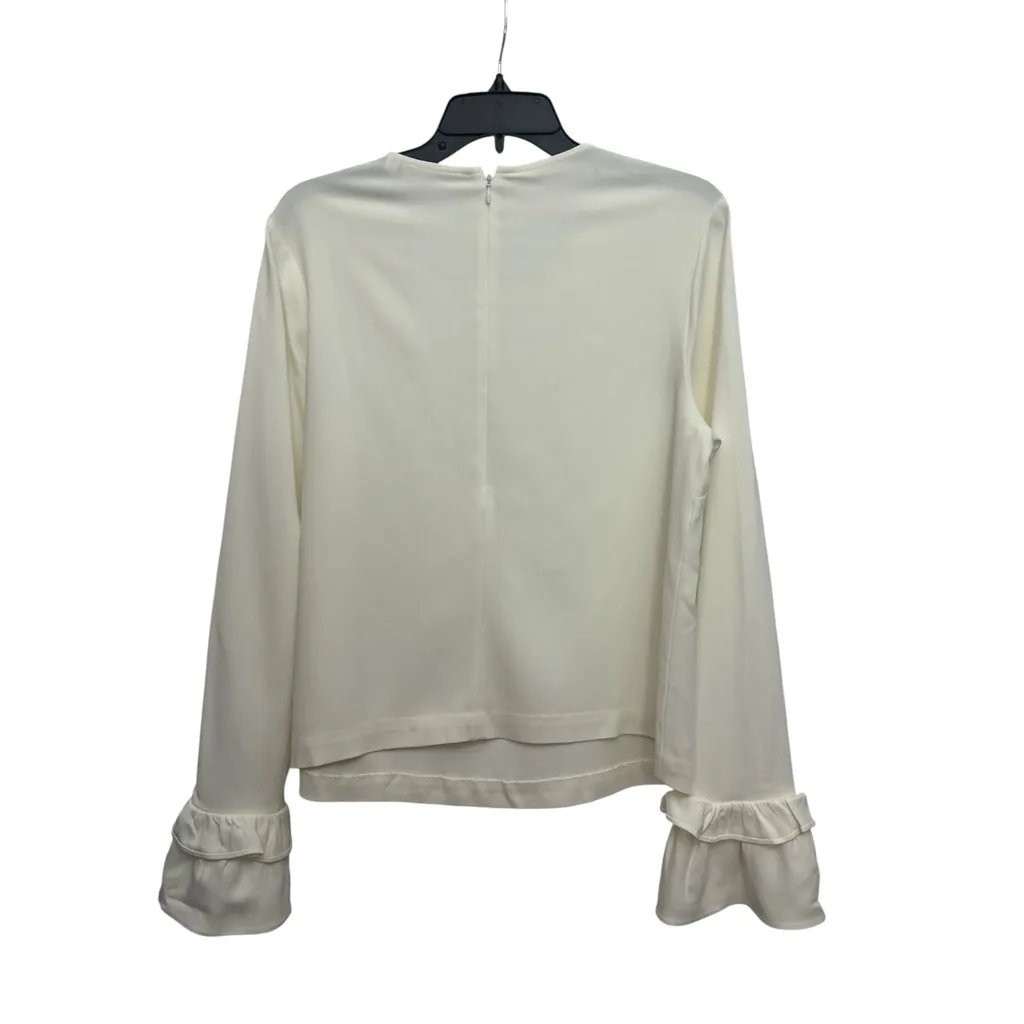 A.L.C. Long Sleeve Ivory Round Neck Blouse Ruffle Cuffs Size 12 Quiet Luxury - Image 2