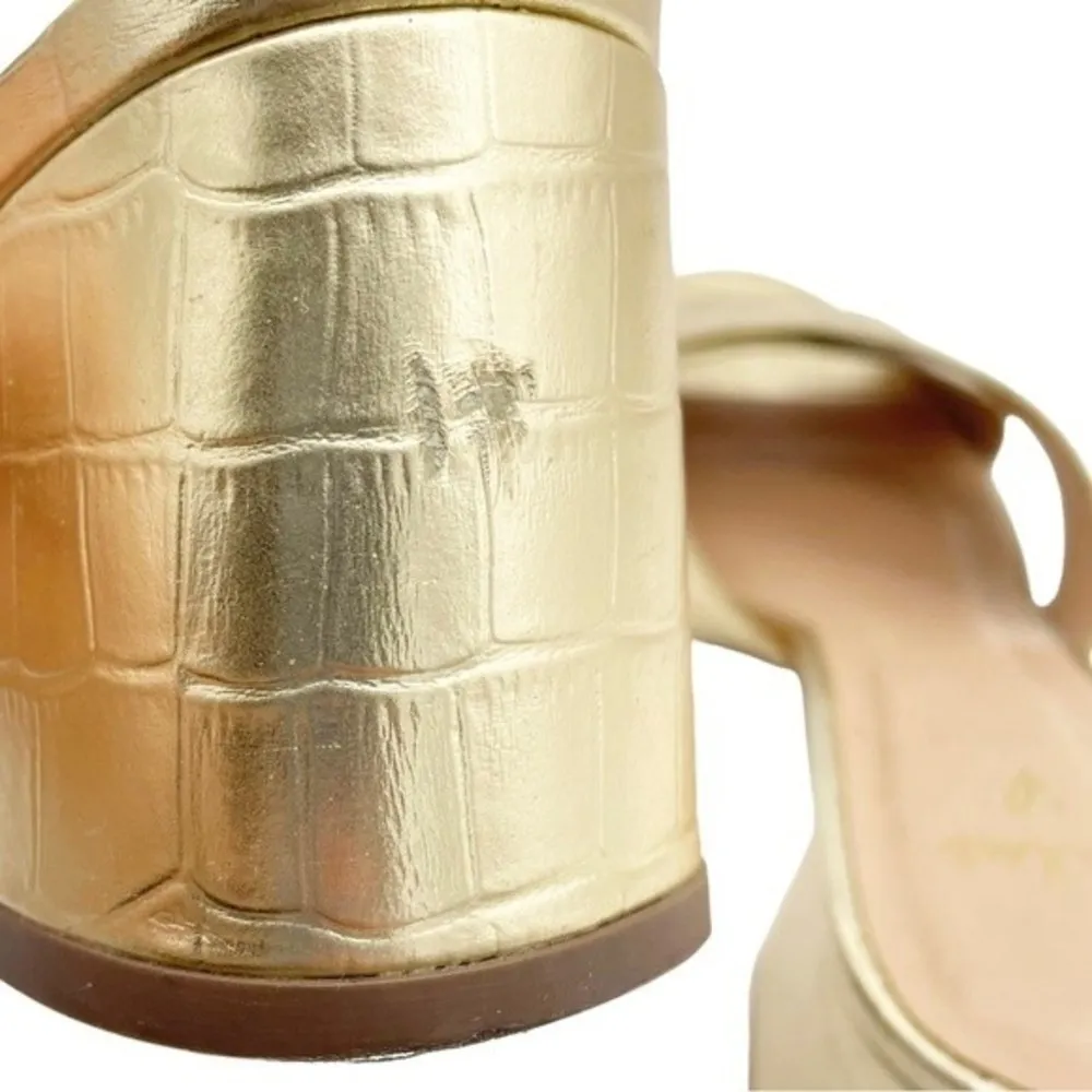 Lulus Ybarra Metallic Gold Croc-Embossed Block Heel Leather Sandals Size 7.5 - Image 13