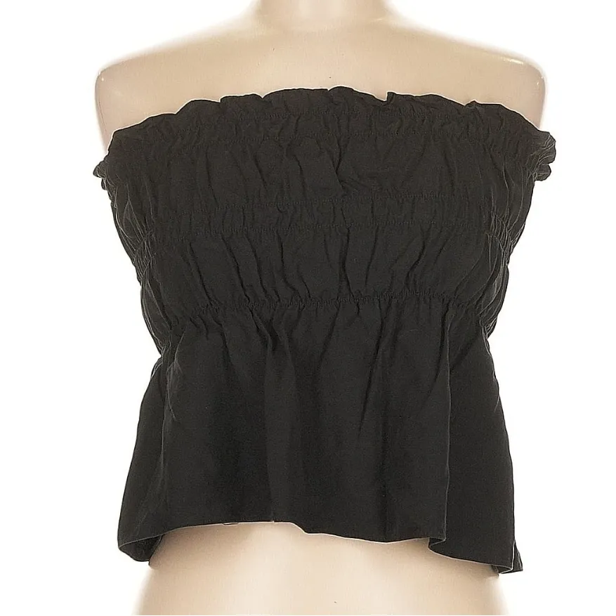 Anthropologie Mare Mare Black Smocked Crop Tube Top Linen Size Medium M - Image 2