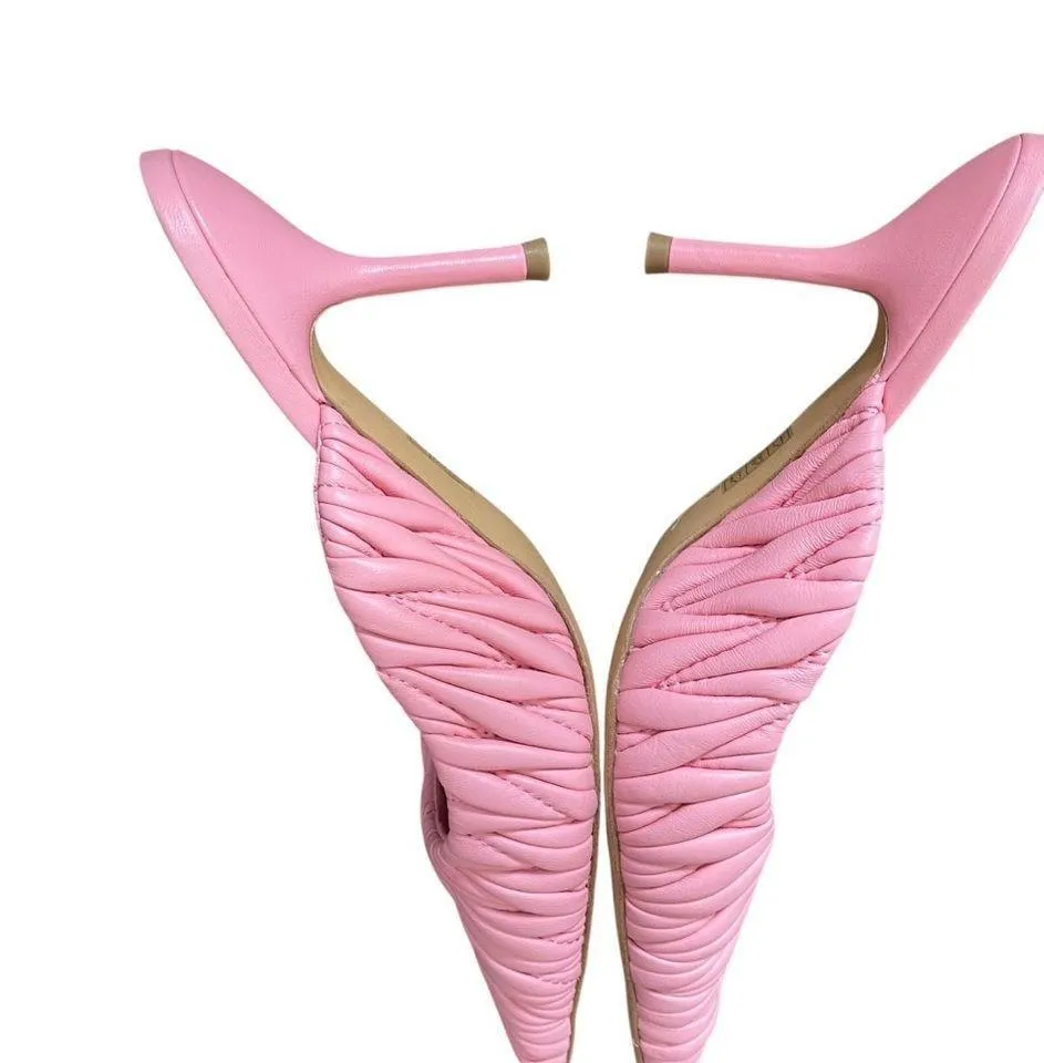 Jeffrey Campbell Copin Pleated Padded Mid Heel Pink Leather Mule size 9 NWOB - Image 9