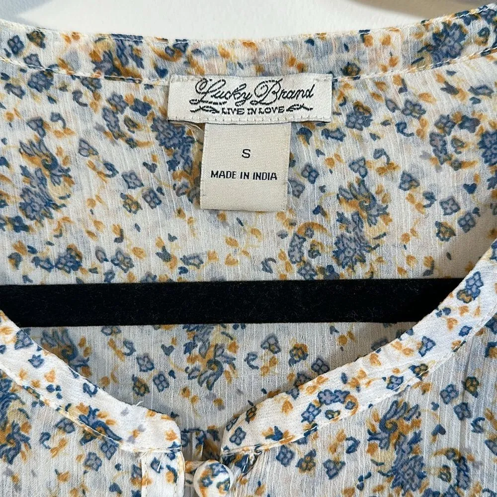 Lucky Brand Semi Sheer Floral Longsleeve Top Women Small - Image 4