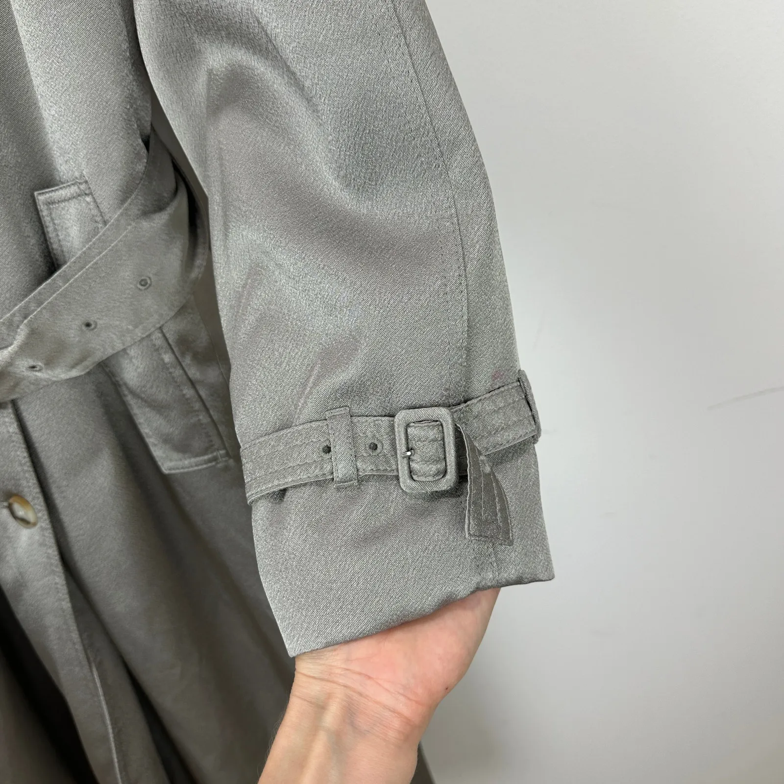 J.Crew Relaxed Trench Coat Satin Crepe Mid Length Silver Gray Insulated US 2 NWT - Image 12