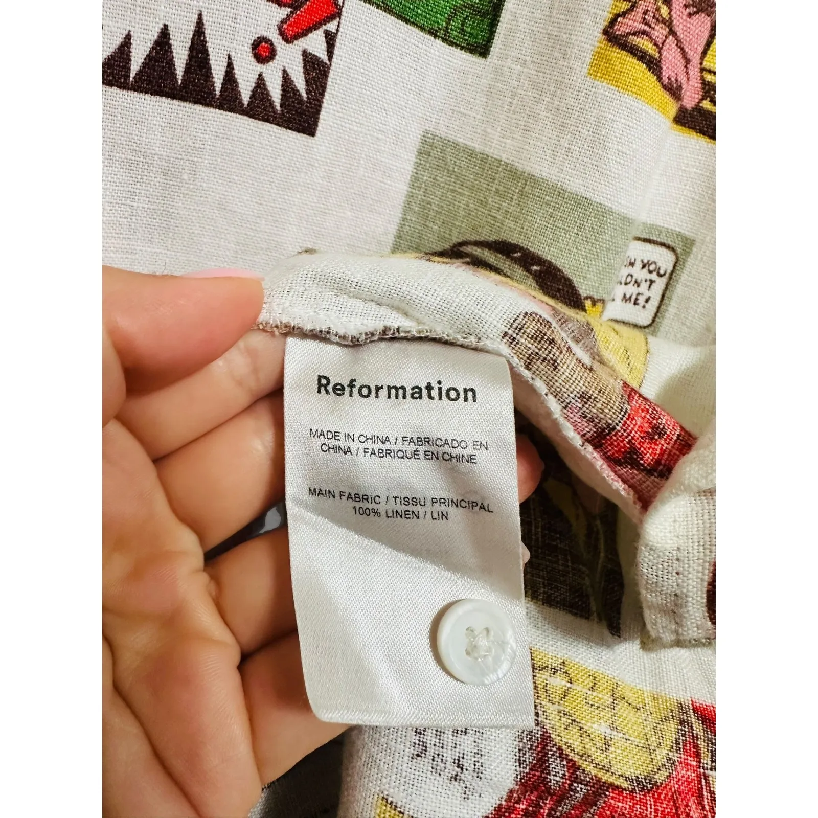 Reformation women's comic print mini linen Dress Sleeveless Pop Art Print Size 8 - Image 4