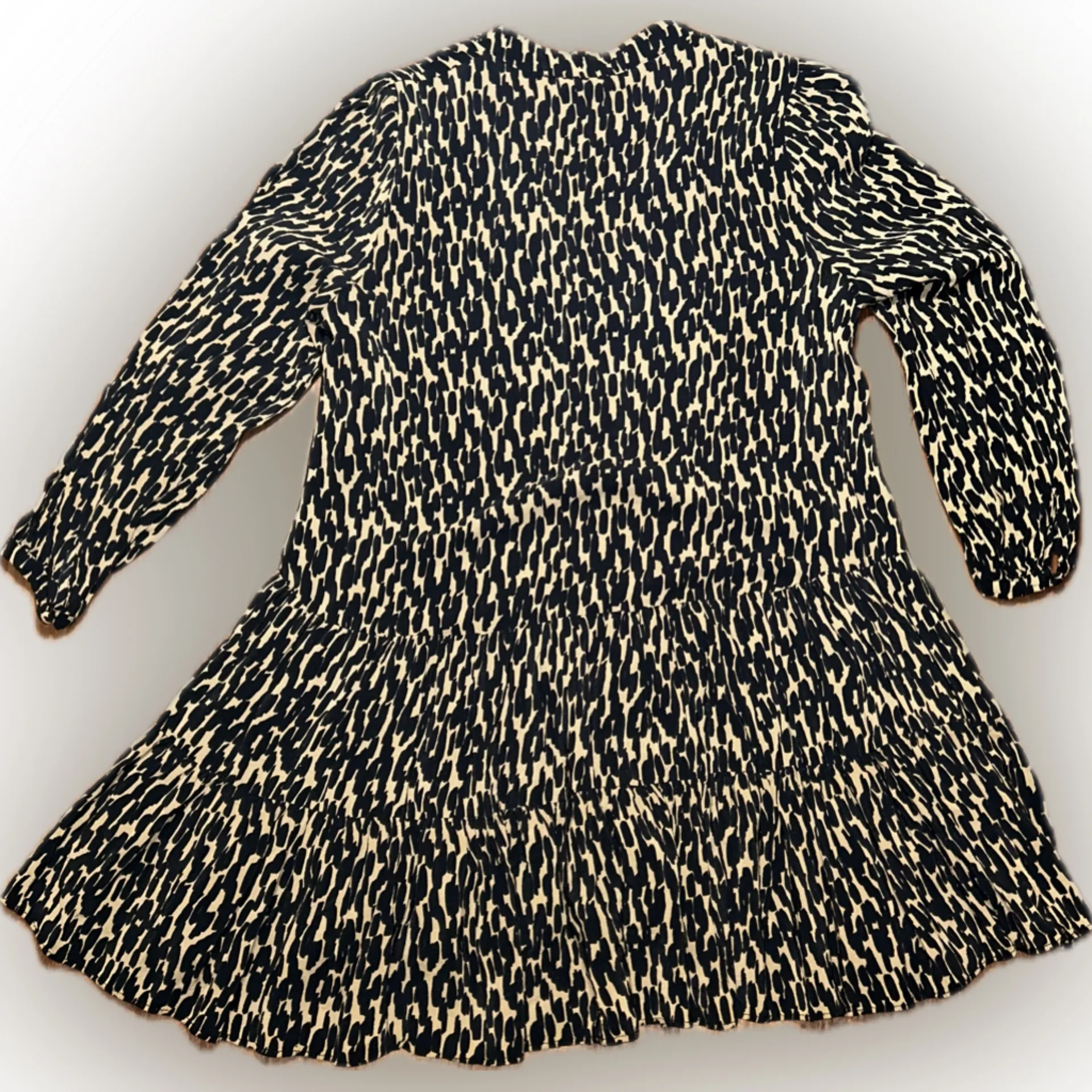 Zara Flowy Abstract Animal Print Baddie Long Sleeve V Neck Peasant Mini Dress S - Image 9