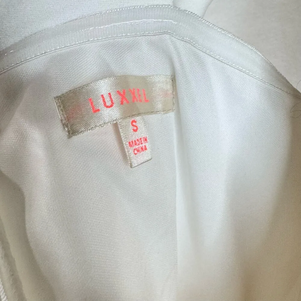 LUXXEL White Ruffle Romper One Piece Shorts Outfit Jumper Flutter Sleeves Small - Image 7