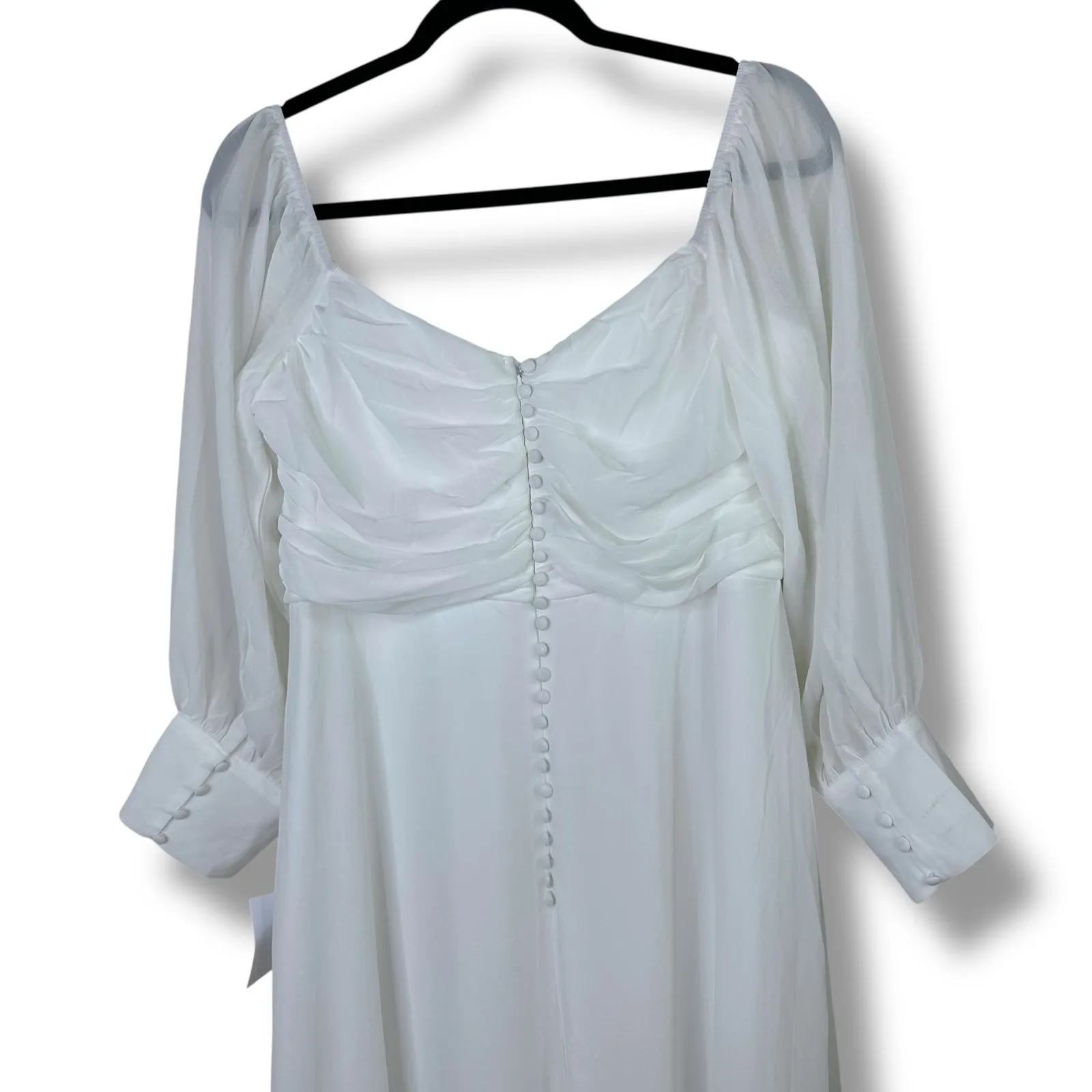 Lulus NWT Adorna White Off-the-Shoulder Semi-Sheer Button Chiffon Maxi Dress XL - Image 9