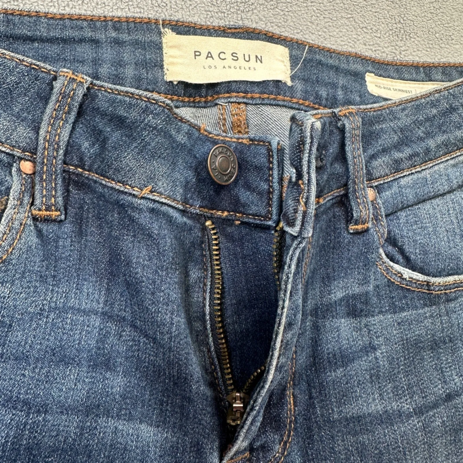 PacSun Jeans Womens Blue 23 Mid Rise Skinniest Medium Frayed Hem Stretch Denim - Image 5