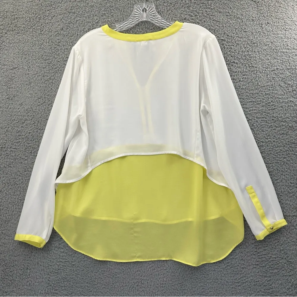 Cartise‎ Long Sleeve V Neck Zipper Blouse White Yellow Semi Sheer Women's 4 - Image 2