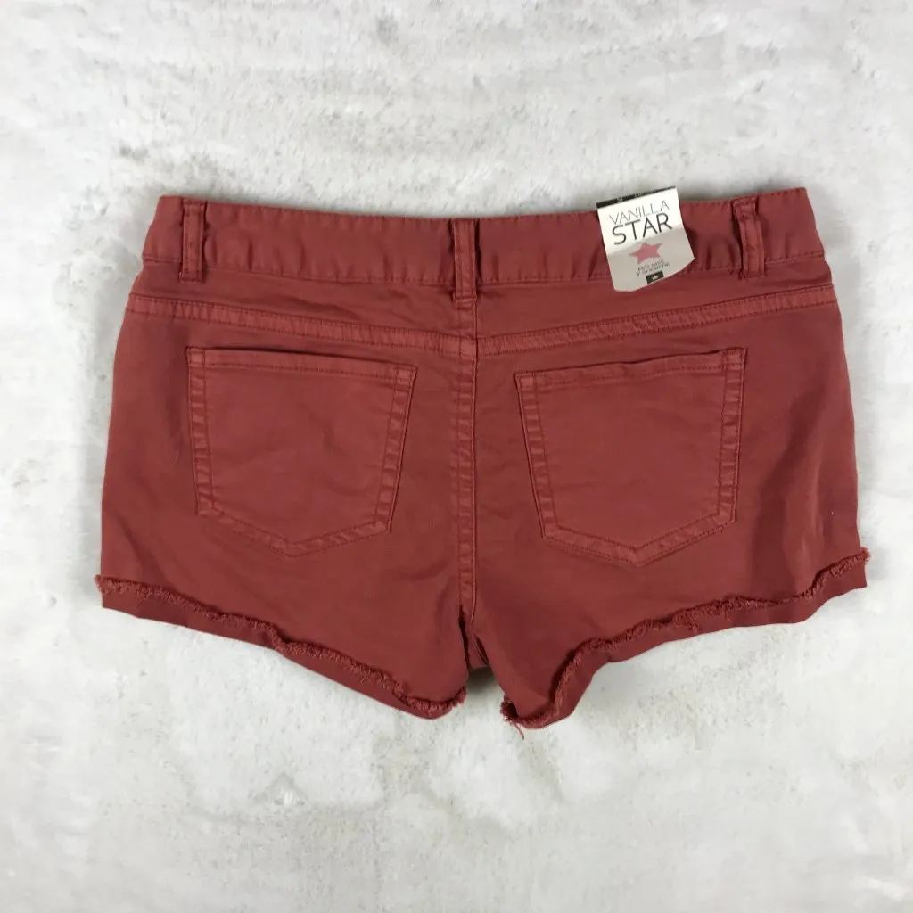 VANILLA STAR Terracota Lace Trim Cuffed Mini Denim Jean Shorts NWT 15 - Image 5