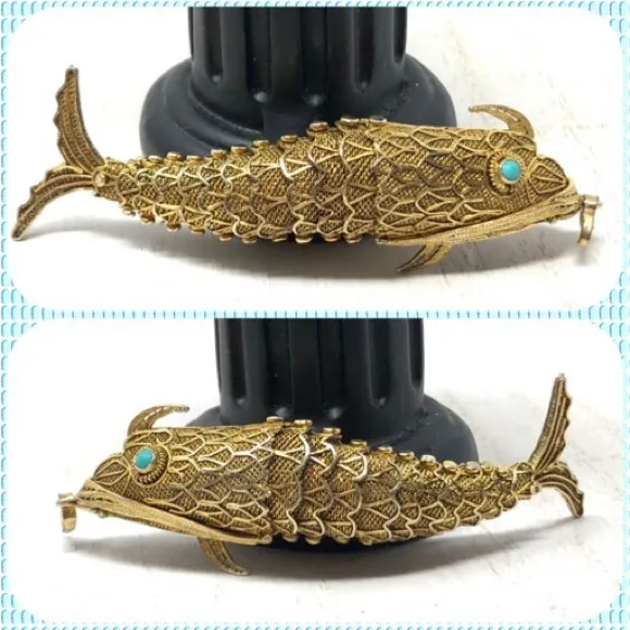 Antique Koi fish pendant, Art Deco 1930s Gold - Image 2