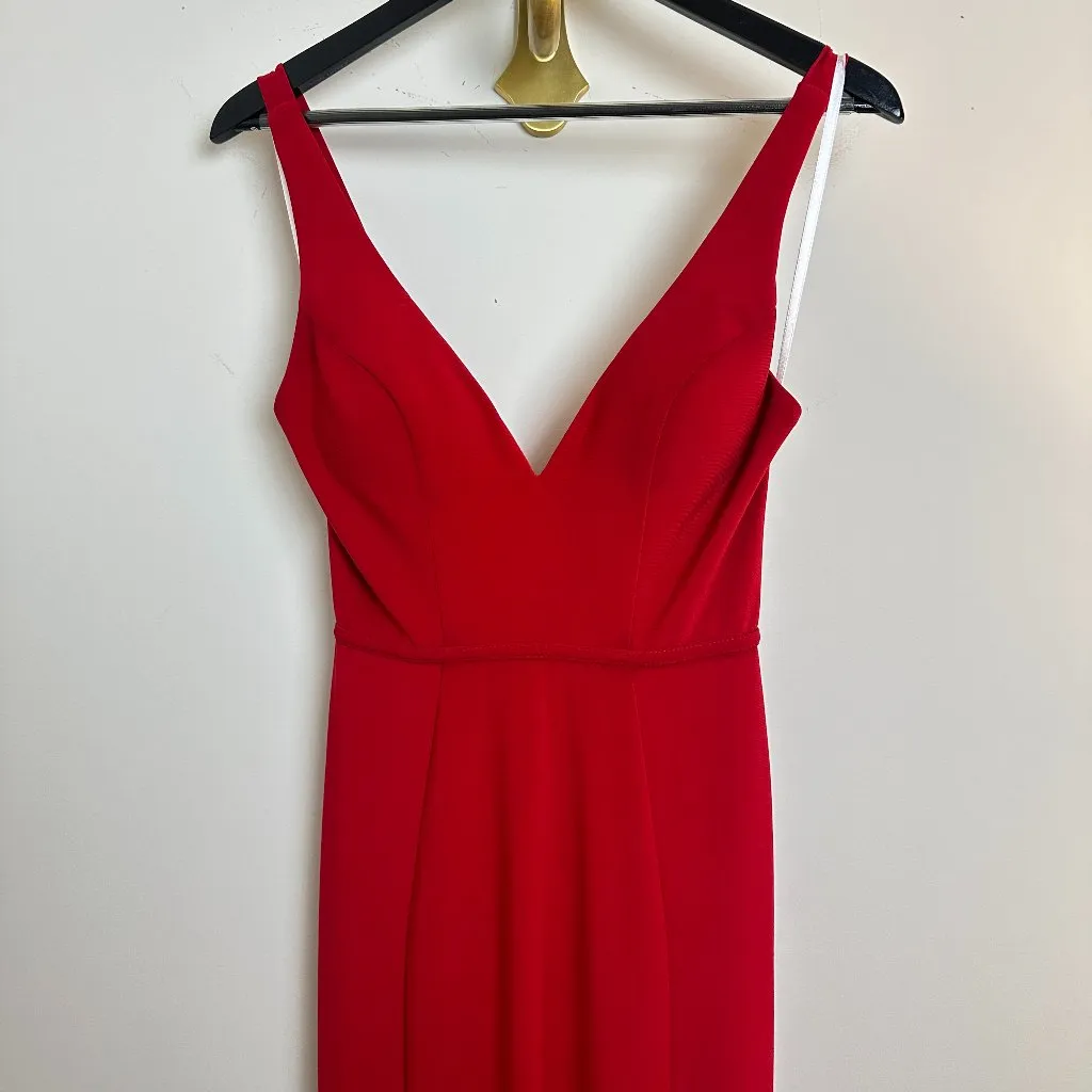 MAC DUGGAL Plunge Neck High Slit Gown in Red Size US 0 - Image 4