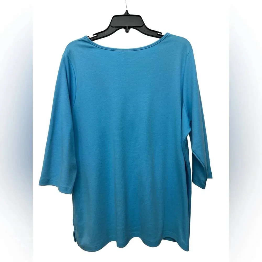 Quacker Factory Embroidered Floral V Neck Size 1X 3/4 Sleeves Blue - Image 2